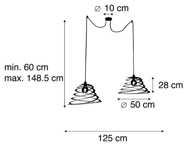 Dizajn viseča svetilka 2 luči s spiralnim senčilom 50 cm - pomaknite se