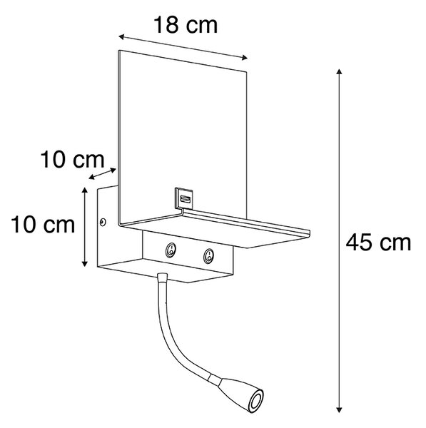 Moderna stenska svetilka črna 2-lučka z USB in flex roko - Flero