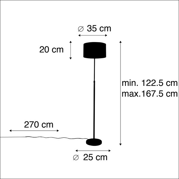 Črna talna svetilka z velur senco pav z zlatom 35 cm - Parte