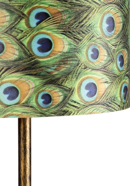 Vintage stoječa svetilka zlata z odtenkom pav 40 cm - Simplo