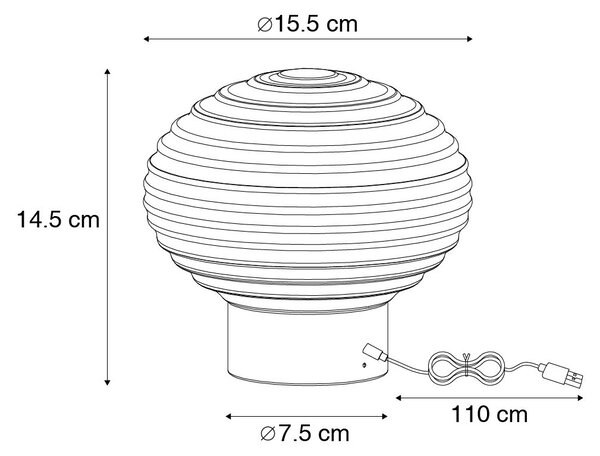 Tafellamp zwart met smoke glas oplaadbaar - Lexie