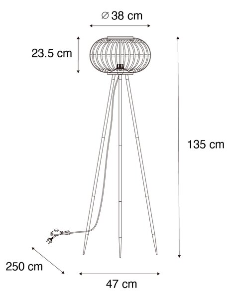 Orientalska trinožna stoječa svetilka bambus - Amira