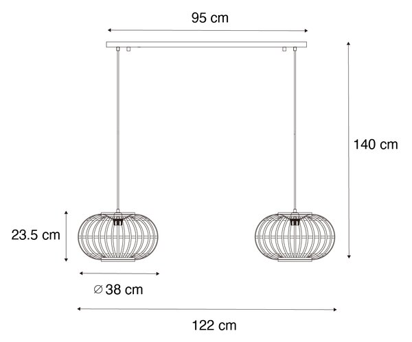 Orientalska viseča svetilka bambus 2-light - Amira