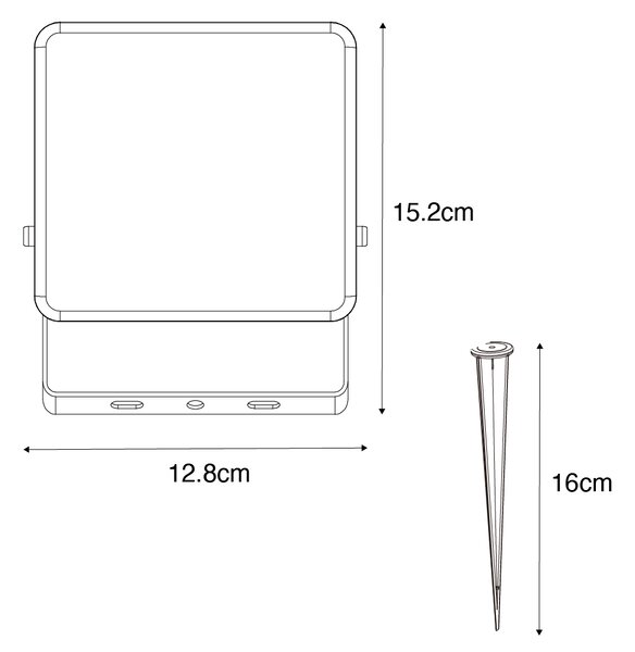 Pametni radiator črn 12,8 cm vključno z LED IP65 z ozemljitvenim zatičem - Ruud