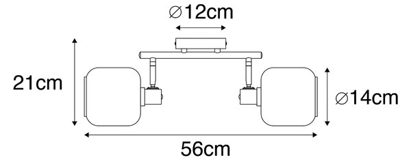 Stropni reflektor črno/zlat z dimnim steklom 2 luči - Zuzanna