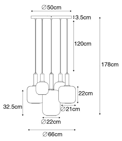 Pametna viseča svetilka črna z zlatom z dimnim steklom vključno s 5 WiFi A60 - Zuzanna