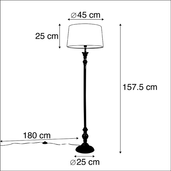 Stoječa svetilka črna s platnenim odtenkom bela 45cm - Classico