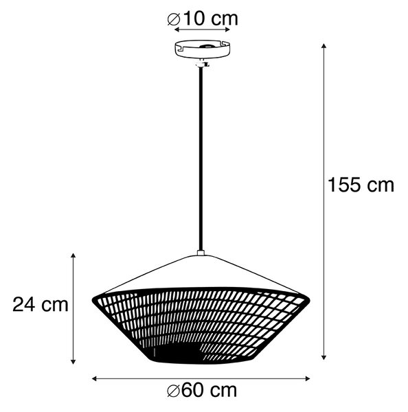 Državna viseča svetilka zeleni žamet s trstiko 60 cm - Frills Can