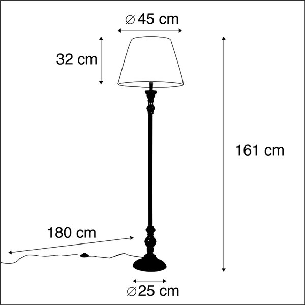 Talna svetilka črna z nagubanim belim odtenkom 45 cm - Classico