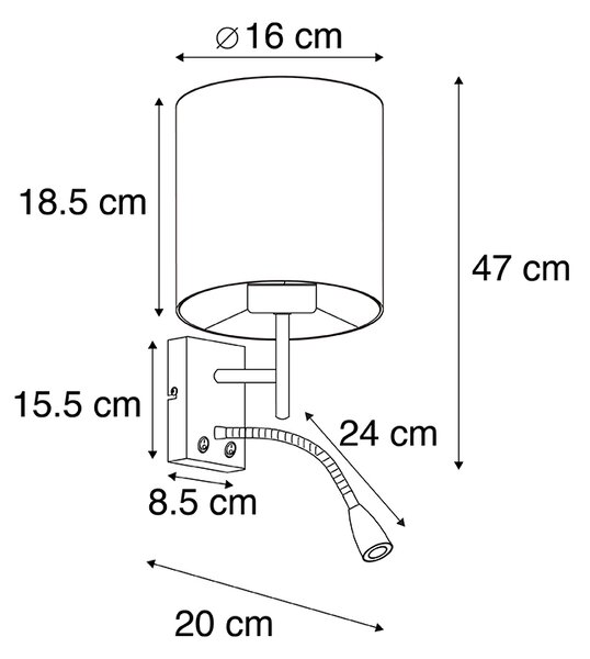 Moderna stenska svetilka črna z bombažnim senčilom - Stacca