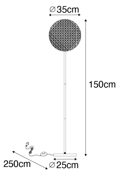 Podeželska talna svetilka črna z ratanom 35 cm - Kata