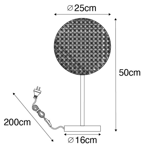 Country namizna svetilka črna z ratanom 25 cm - Kata