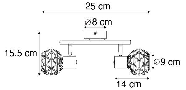 Moderna črna črna z bakreno 2-svetlobo - Mesh