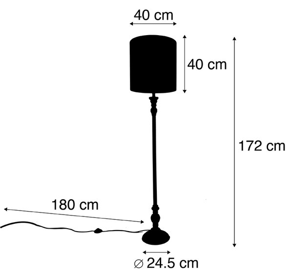 Klasična talna svetilka črna z rdečim senčnikom 40 cm - Classico