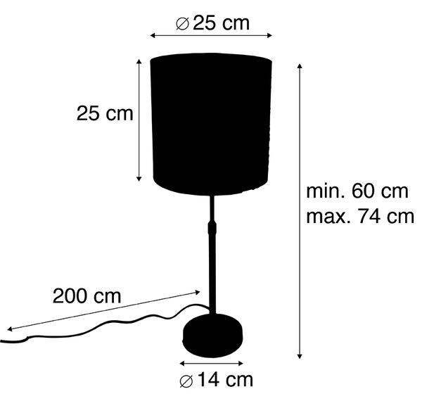 Namizna svetilka črna žametna senca zlata 25 cm nastavljiva - Parte