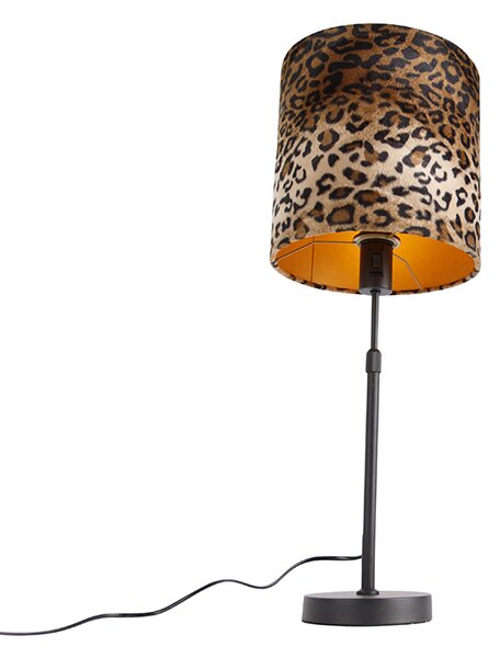 Namizna svetilka črn žametni odtenek leopard design 25 cm - Parte