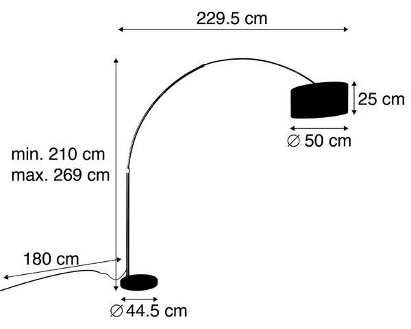 Obločna svetilka medenina s cvetličnim dizajnom črnega odtenka 50 cm - XXL