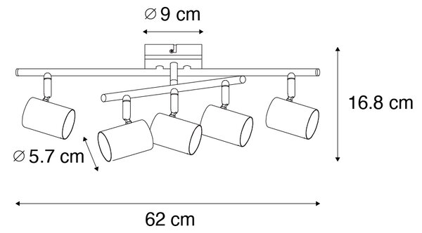Stropna svetilka črna z lesom 5 luči nastavljiva pravokotna - Jeana