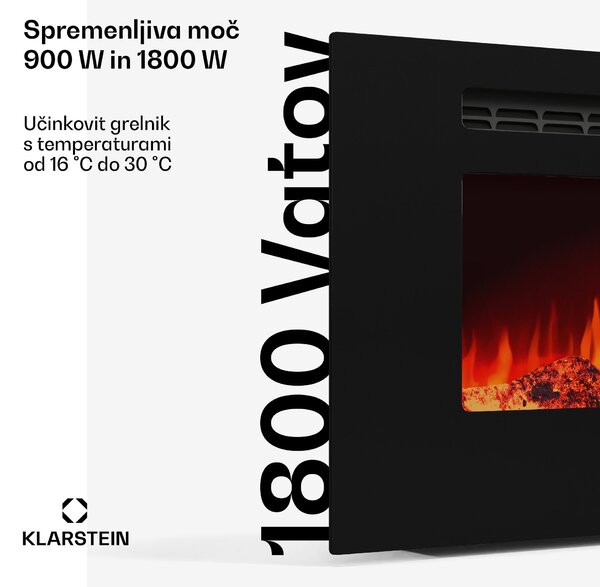 Klarstein Galeras Smart Intelligent Electric Fireplace, 2 nastavitvi temperature, 16 - 30°| Iluzija plamena LED, Možnost povezave z IOT