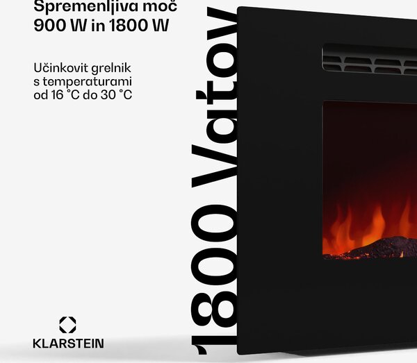 Klarstein Galeras Smart Intelligent Electric Fireplace, 2 nastavitvi temperature, 16 - 30°| Iluzija plamena LED, Možnost povezave z IOT