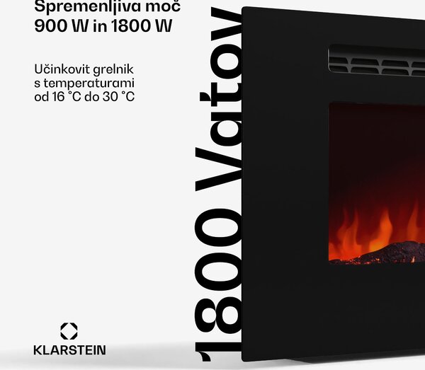 Klarstein Galeras Smart Intelligent Electric Fireplace, 2 nastavitvi temperature, 16 - 30°| Iluzija plamena LED, Možnost povezave z IOT