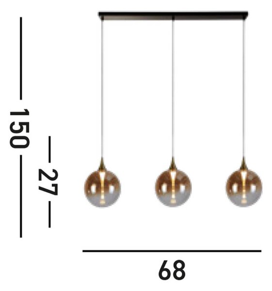 LED viseče svetilo Alchemy, 3-svetlobno, črno, jantar, steklo