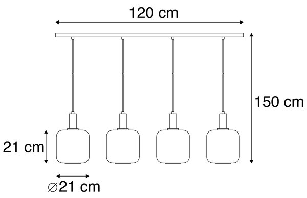 Dizajnerska viseča svetilka črna z zlatom z dimnim steklom 4 luči - Zuzanna