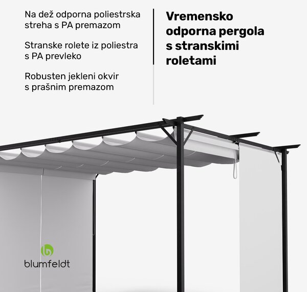 Blumfeldt Pantheon Robust, pergola, 3 x 4 m, s stranskimi roletami, prašno lakirano jeklo, odporno na vremenske vplive
