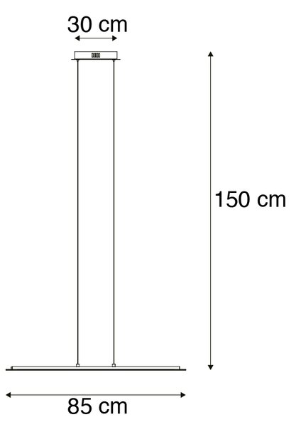 Viseča svetilka jeklena s stekleno ploščo, vključno z LED z zatemnilnikom na dotik - platina