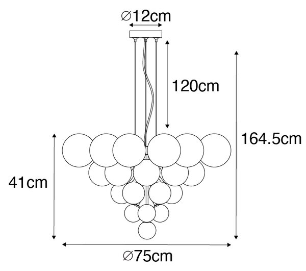 Viseča svetilka črna z dimom in prozornim steklom 13 luči - Bonnie