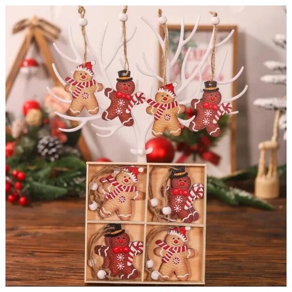 Komplet lesenih božičnih okraskov GINGERBREAD, 12 kom