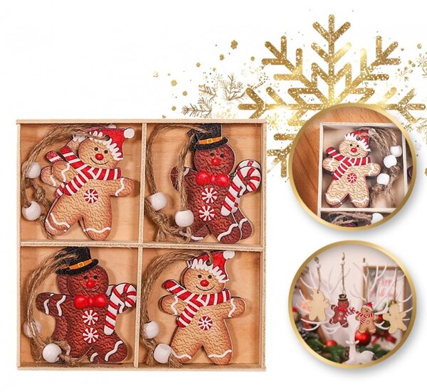 Komplet lesenih božičnih okraskov GINGERBREAD, 12 kom