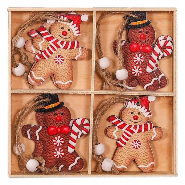 Komplet lesenih božičnih okraskov GINGERBREAD, 12 kom