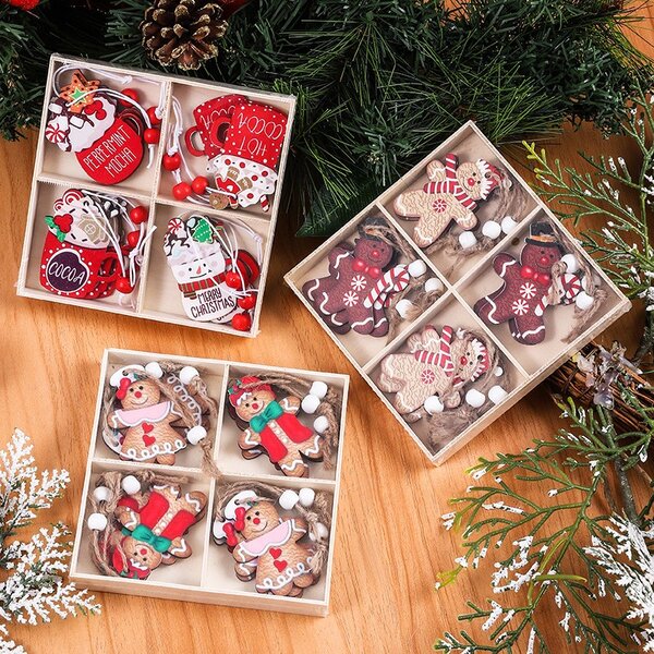Komplet lesenih božičnih okraskov GINGERBREAD, 12 kom