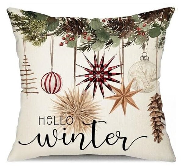 Božična prevleka za vzglavnik BOHO WINTER 45 x 45 cm, smetanasta