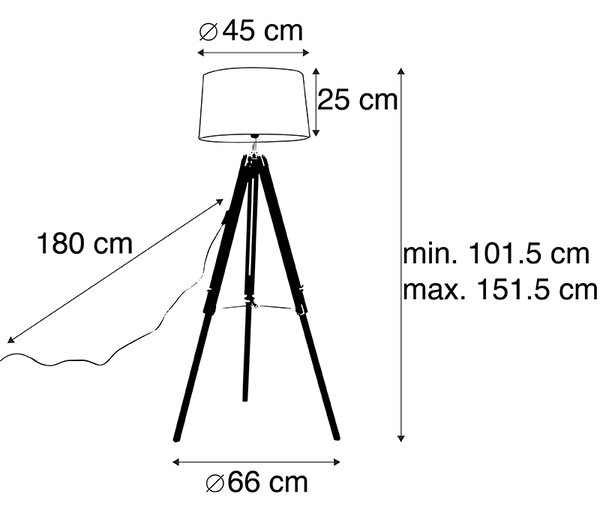 Stoječa svetilka Tripod črna s senčilom 45cm laneno temno siva