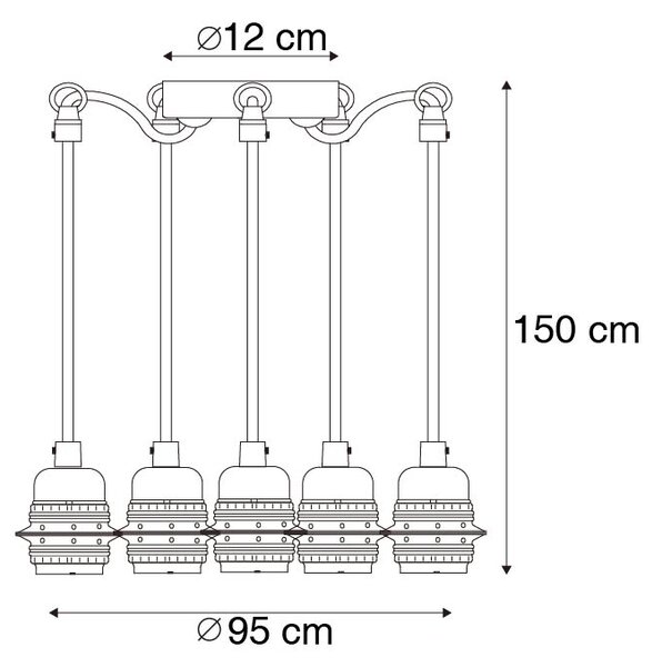 Industrijska viseča svetilka črna 5-light - Cava