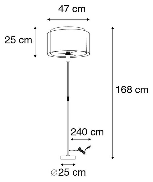 Jeklena stoječa svetilka s črno/belim senčnikom 45 cm nastavljiva - Parte