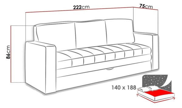 Kavč z ležiščem Providence B117, Funkcija spanje, Predal, 222x75x86cm, Noge: Plastika