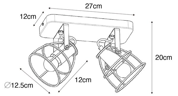 Industrijski spot temno siv z lesom nastavljivim 2-light - Arthur