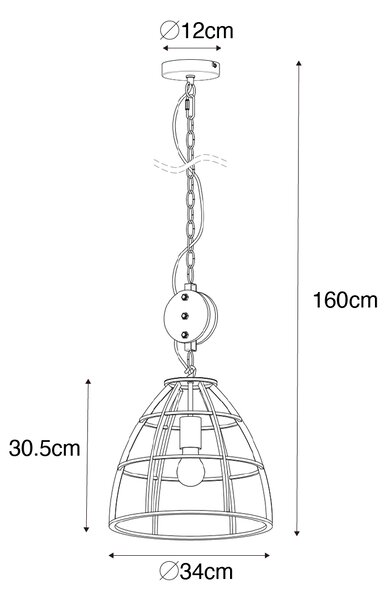 Industrijska viseča svetilka temno siva z lesom 34 cm - Arthur