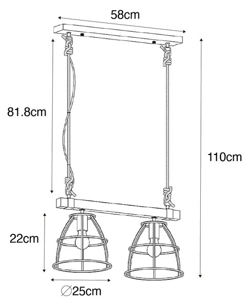 Industrijska viseča svetilka temno siva z lesom 2-light - Arthur