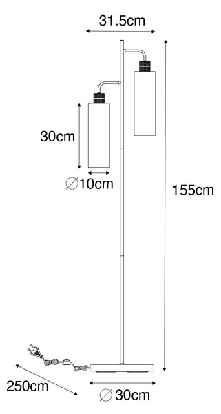 Moderna stoječa svetilka črna z dimnim steklom 2 luči - Stavelot