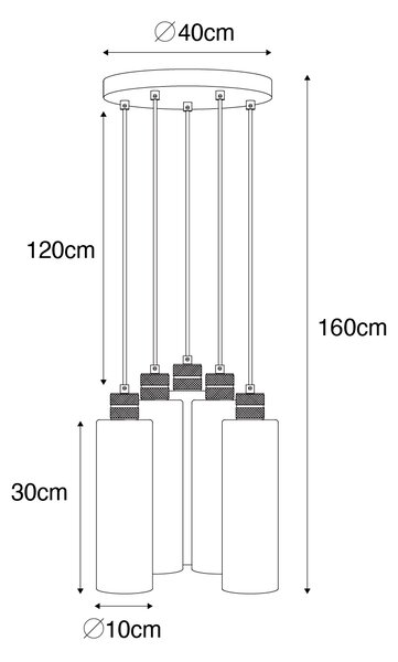 Moderna viseča svetilka črna z dimnim steklom 5 luči - Stavelot