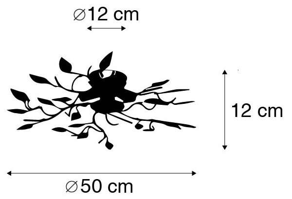 Vintage stropna svetilka črna z zlatom 50 cm 3 luči - Foglie