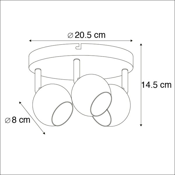Retro okrogla medenina s stropno ploščo 3-luč - Gissi