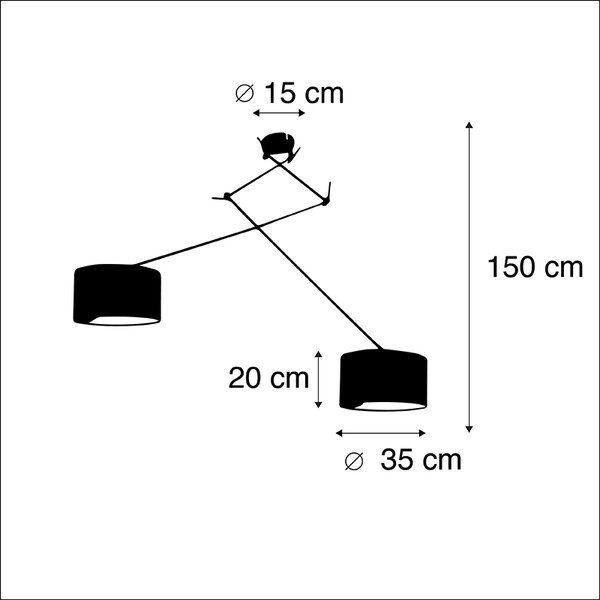 Viseča svetilka z žametnimi odtenki modra z zlatom 35 cm - Blitz II črna