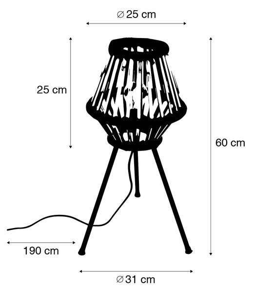 Podeželska trinožna namizna svetilka bambus s črno - Evalin
