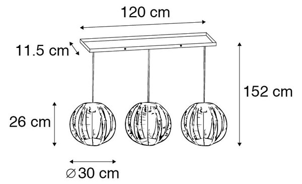 Industrijska viseča svetilka bron s črno podolgovato 3-lučjo - Dong