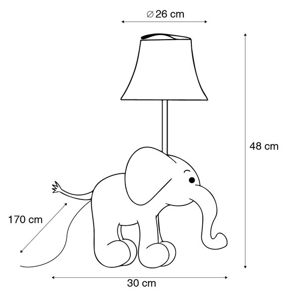 Otroška namizna svetilka slon siva - Bobby